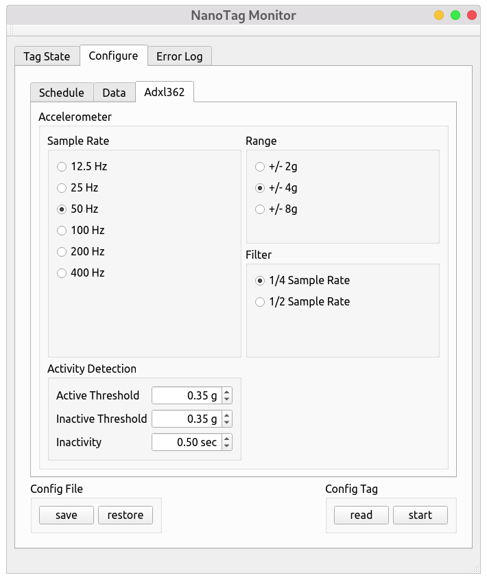 NanoTag Sensor Configuration